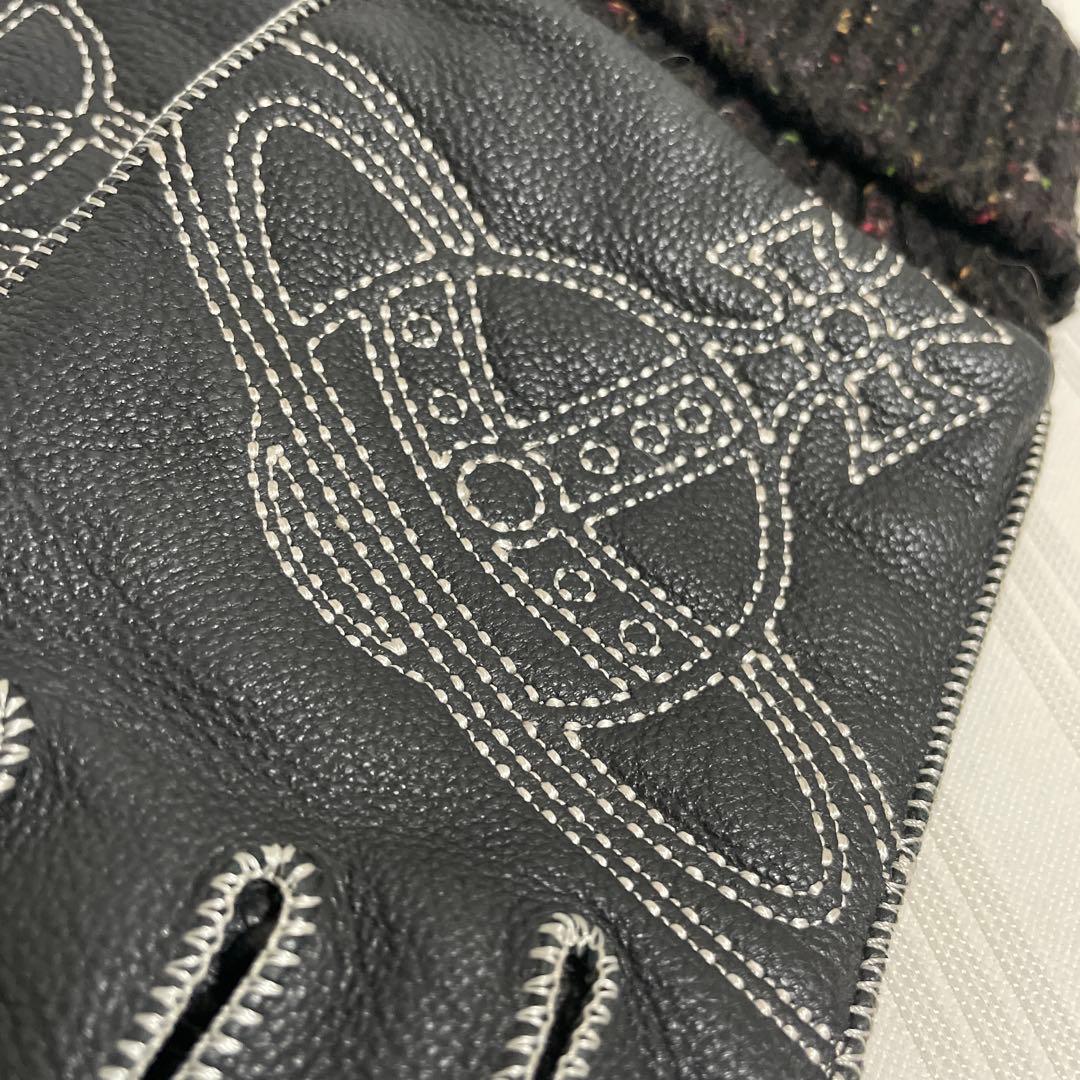 美品 Vivienne Westwood 手袋 鹿革 オーブ刺繍 ブラック F