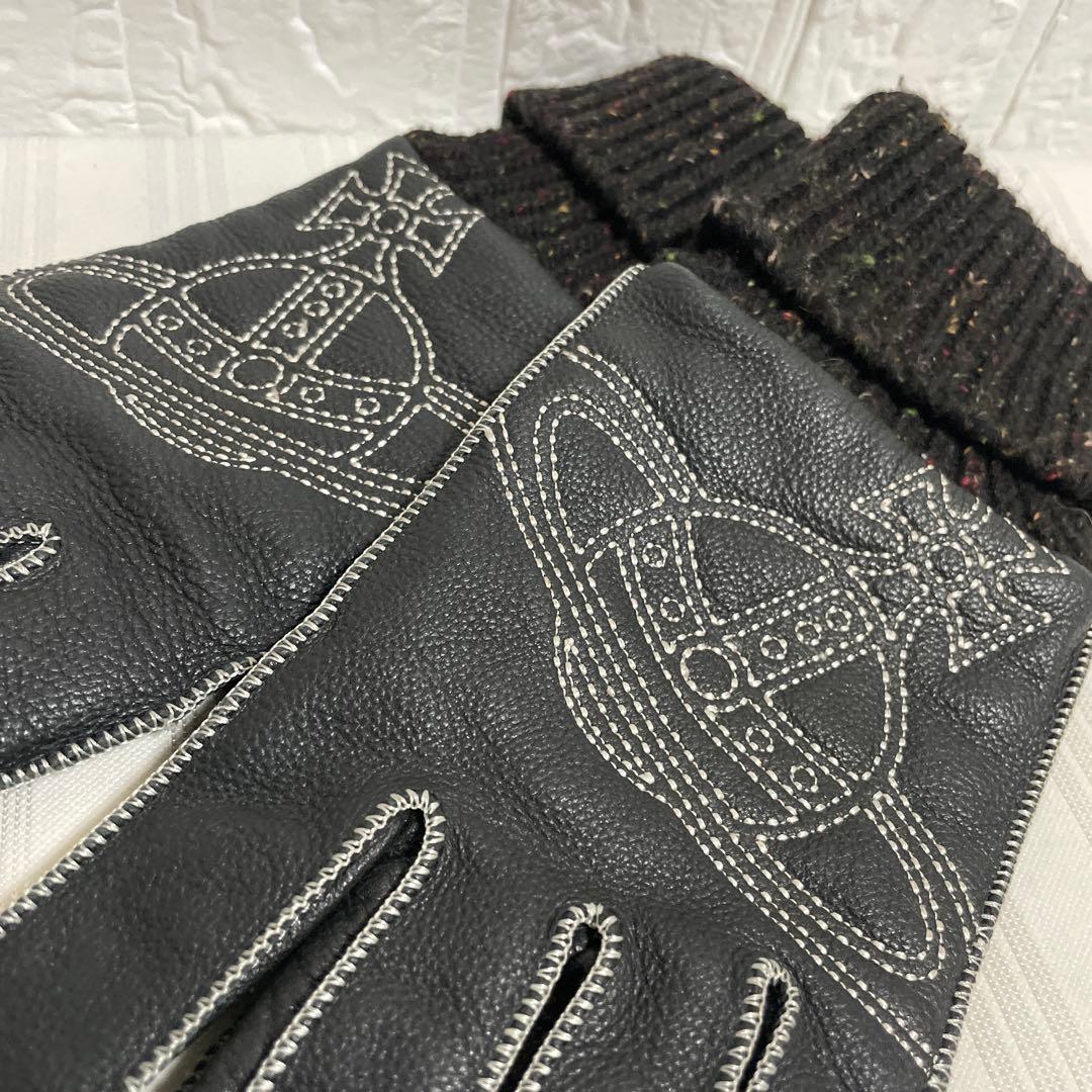 美品 Vivienne Westwood 手袋 鹿革 オーブ刺繍 ブラック F
