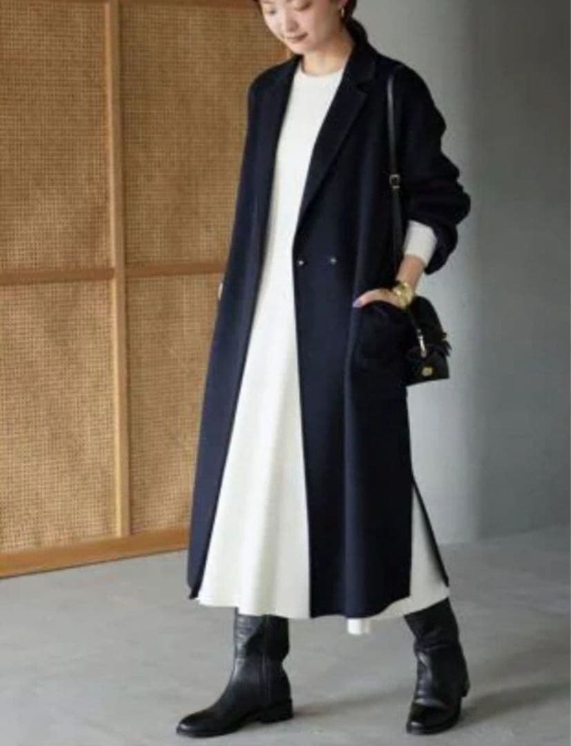 スローブイエナ　ハミルトン　ダブルフェイス　ウールチェスターコート　紺　Free