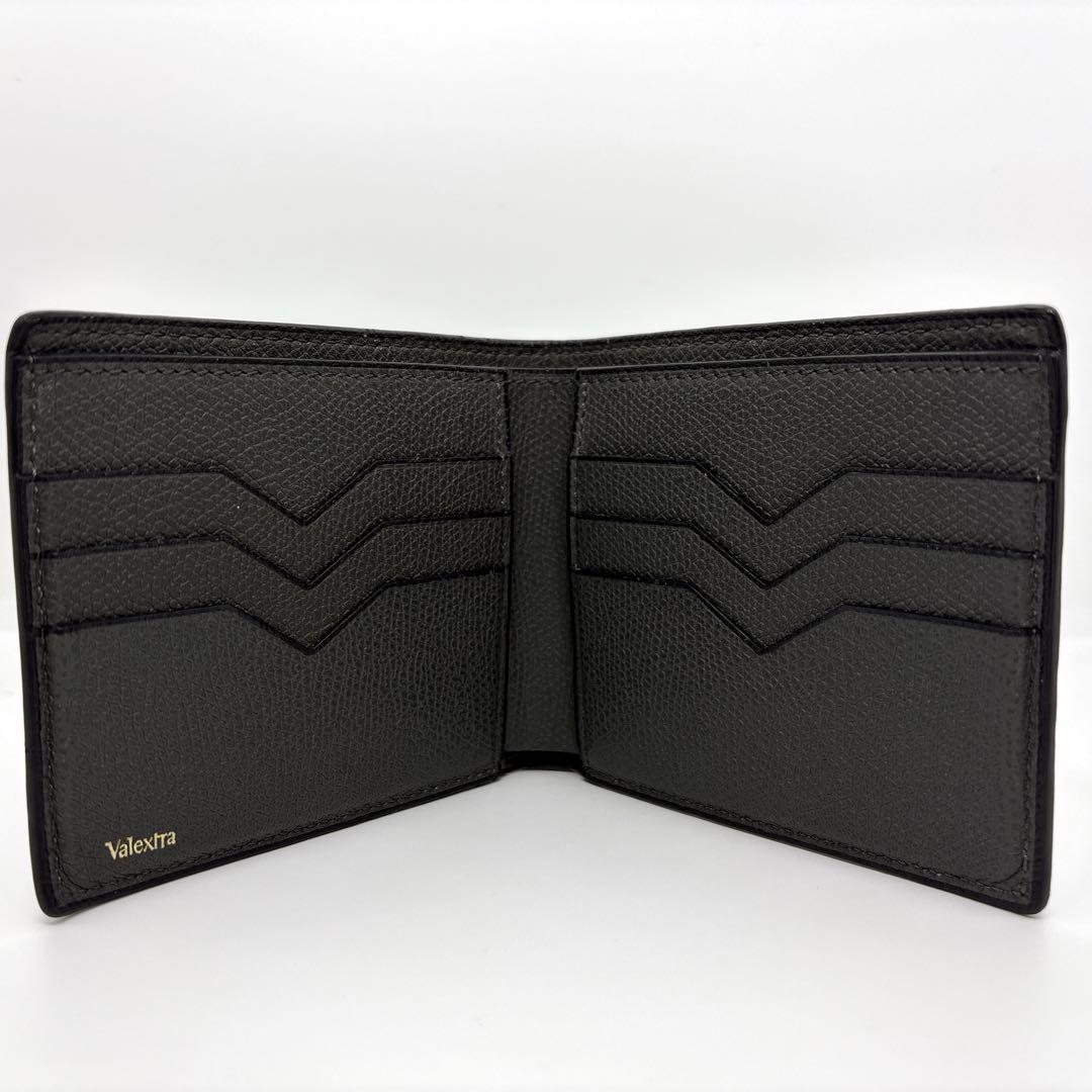 【美品】ヴァレクストラ 二つ折り財布 コンパクトウォレット ダークグレー レザー
