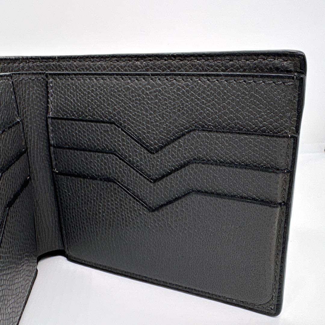 【美品】ヴァレクストラ 二つ折り財布 コンパクトウォレット ダークグレー レザー