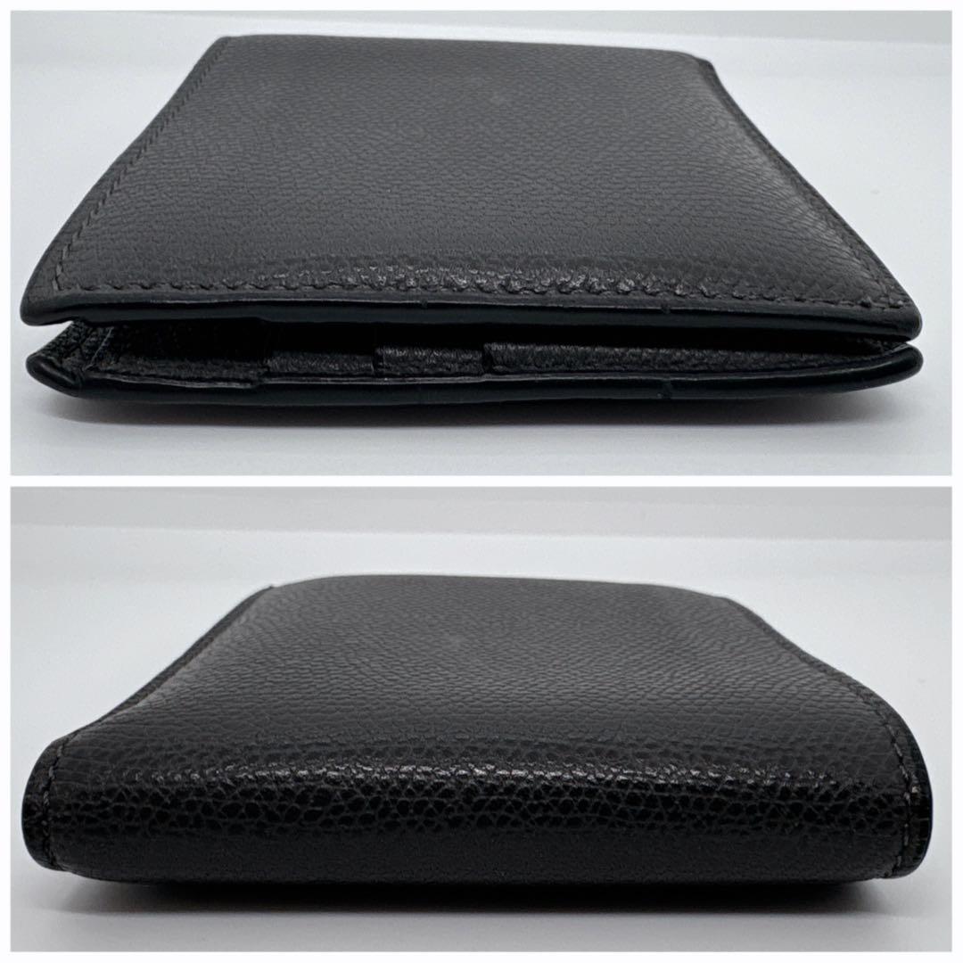【美品】ヴァレクストラ 二つ折り財布 コンパクトウォレット ダークグレー レザー