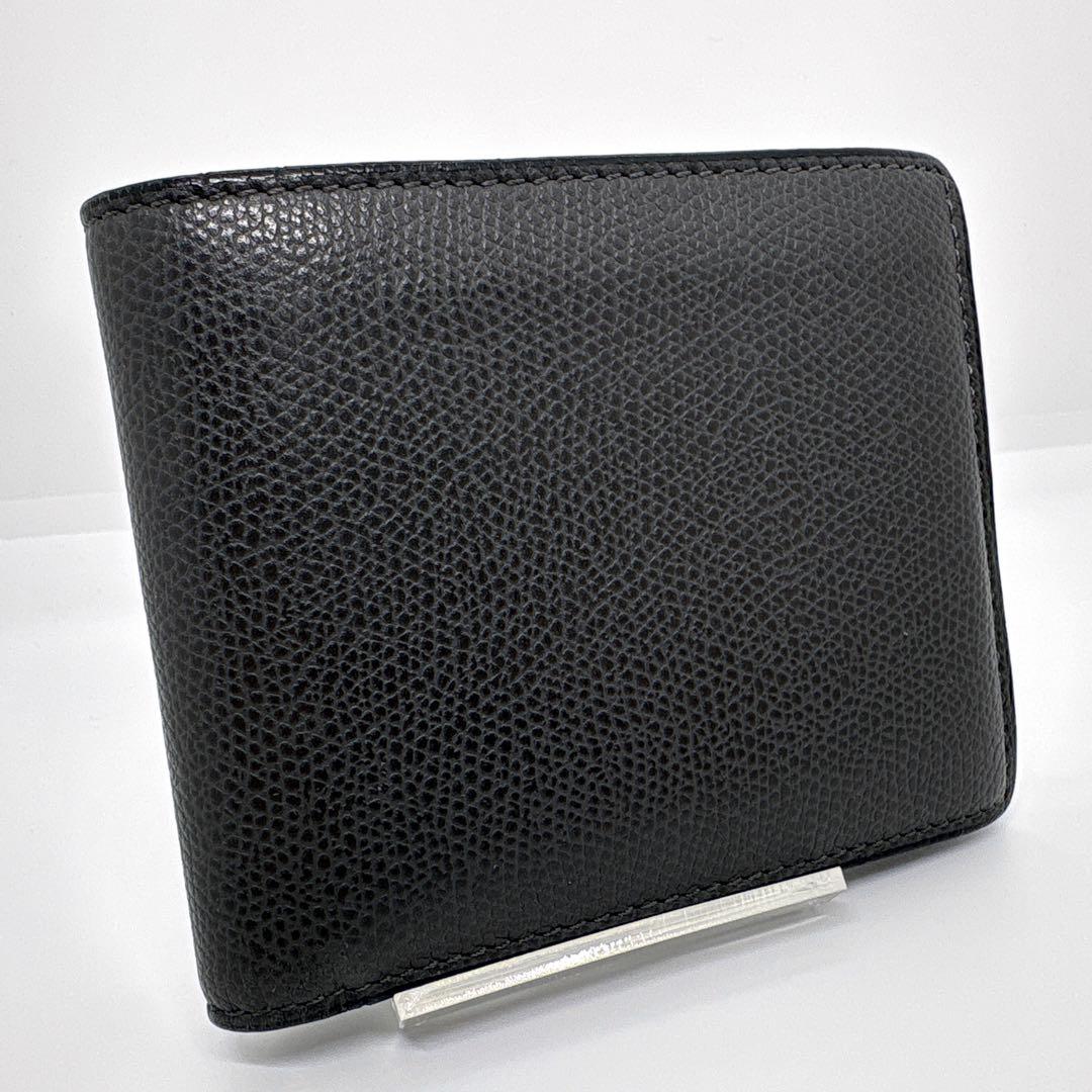 【美品】ヴァレクストラ 二つ折り財布 コンパクトウォレット ダークグレー レザー