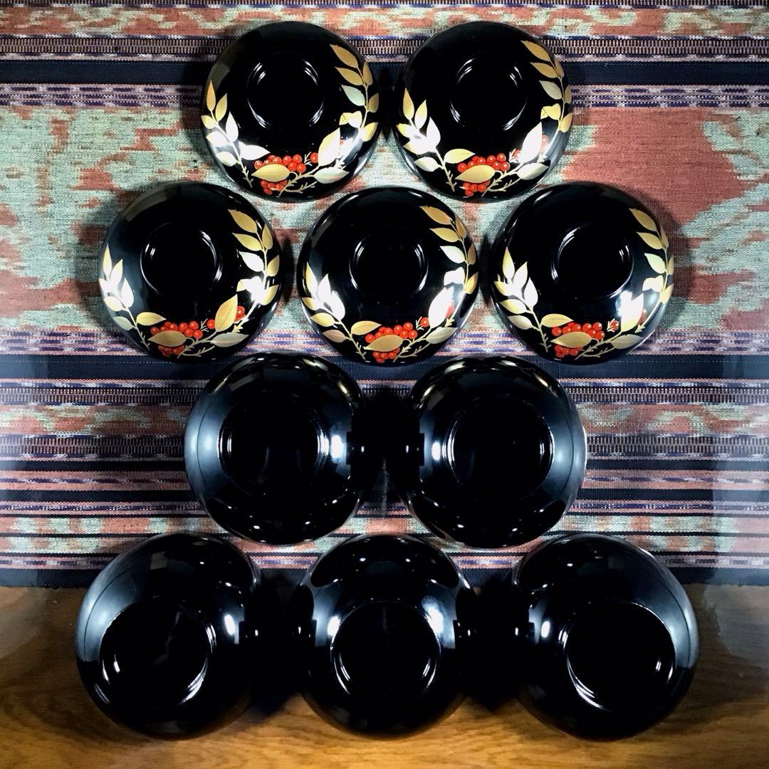 『メルうー特価』　大峰　『平安　吸椀　黒　南天』　蓋付お吸い物椀　5客