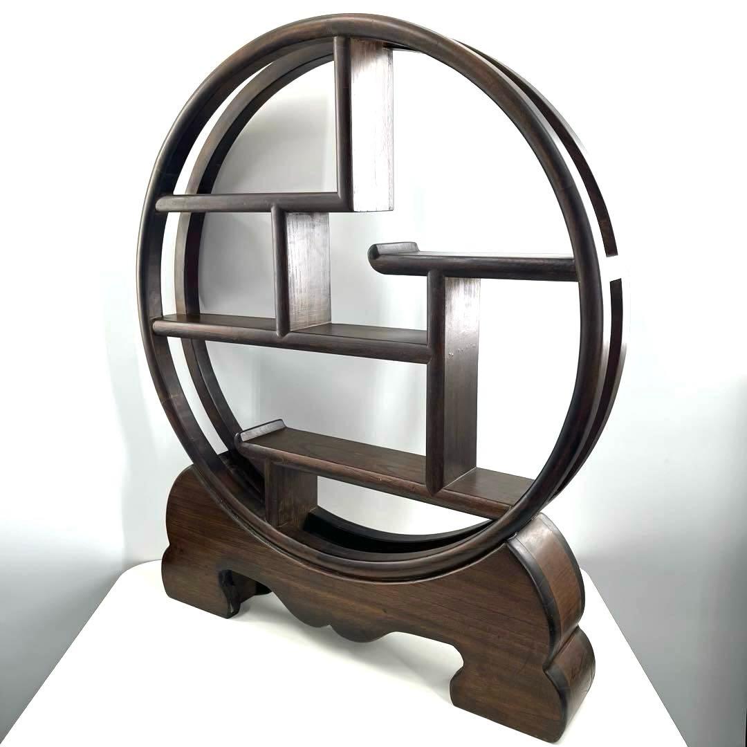 大型 中国古美術 シノワズリ 円形 茶器棚 飾り棚 インテリア アンティーク