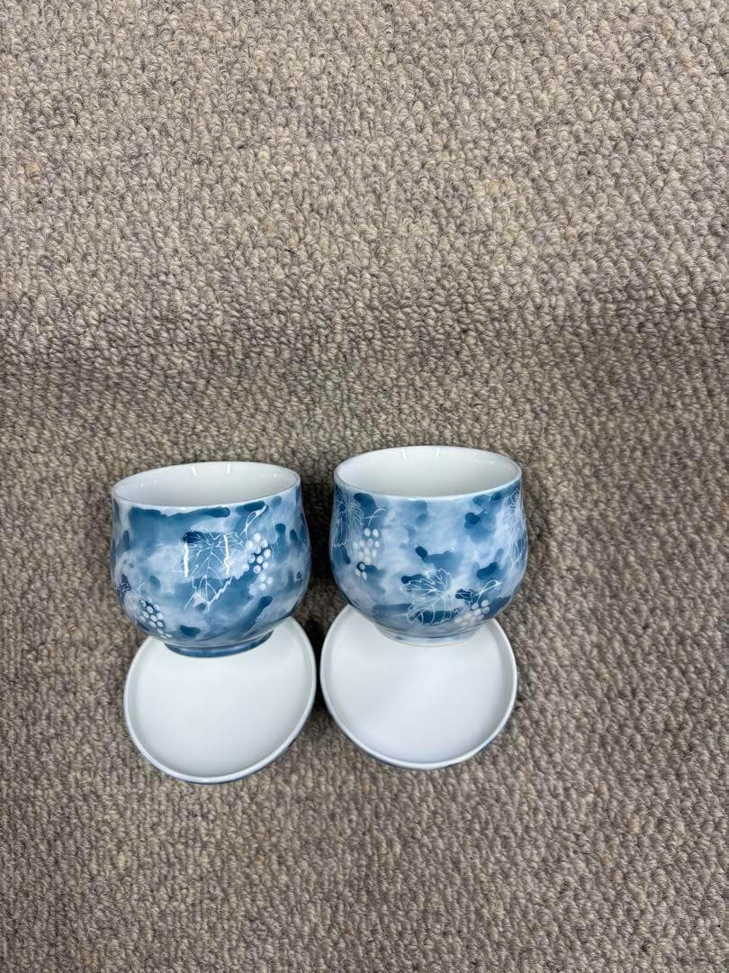 新品　爽やかな青緑のブドウ　小ぶりな蒸椀　ちゃわんむし　54客　景山　有田焼