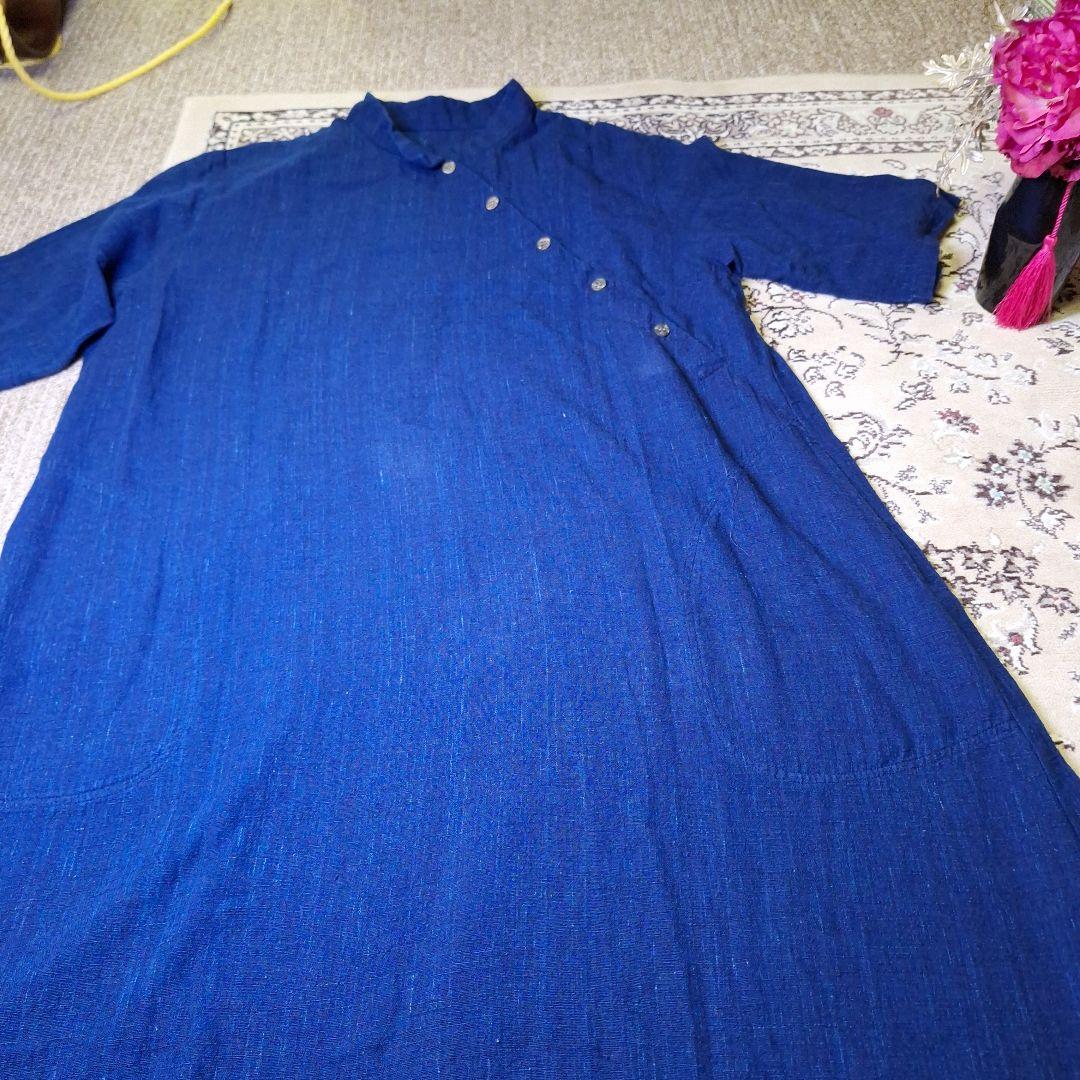 美品★ 群言堂　登美　麻50綿50　ロングワンピース