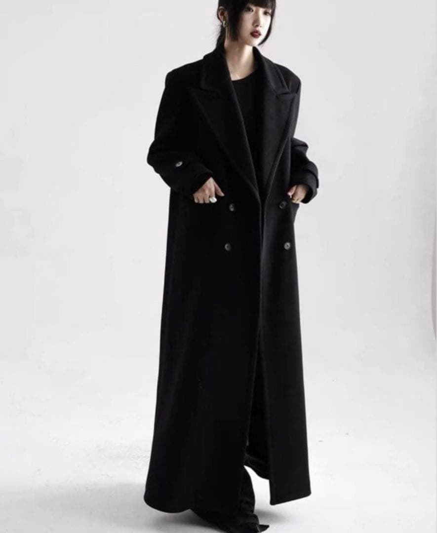 【L】APOZi collection ダブルスーパーロングコート ブラック