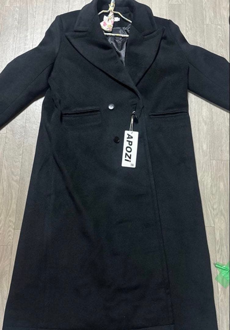 【L】APOZi collection ダブルスーパーロングコート ブラック