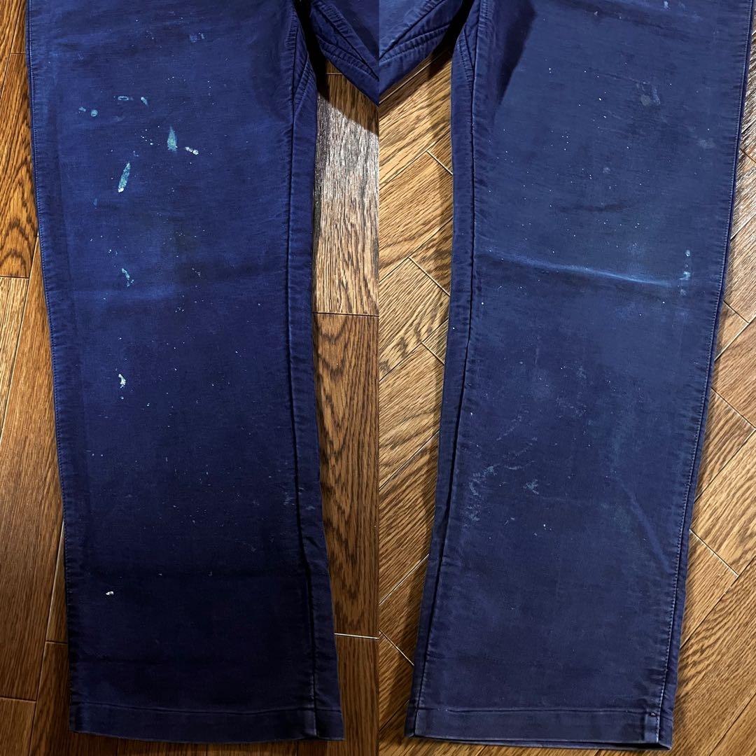 40s モンサンミッシェル モールスキンパンツ ブルー 36インチ 刺繍タグ