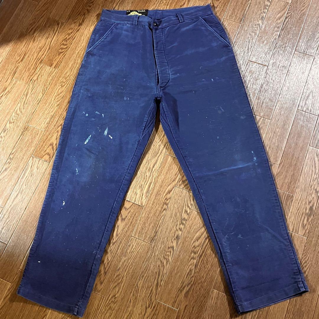 40s モンサンミッシェル モールスキンパンツ ブルー 36インチ 刺繍タグ