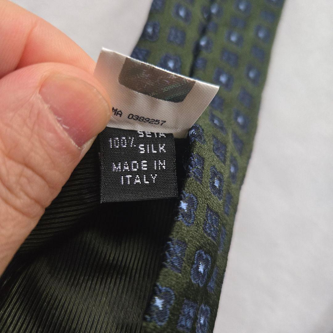 美品　LOUIGI BORRELLI グリーン ドット ネクタイ　イタリア製