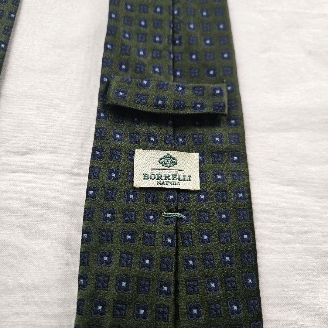 美品　LOUIGI BORRELLI グリーン ドット ネクタイ　イタリア製