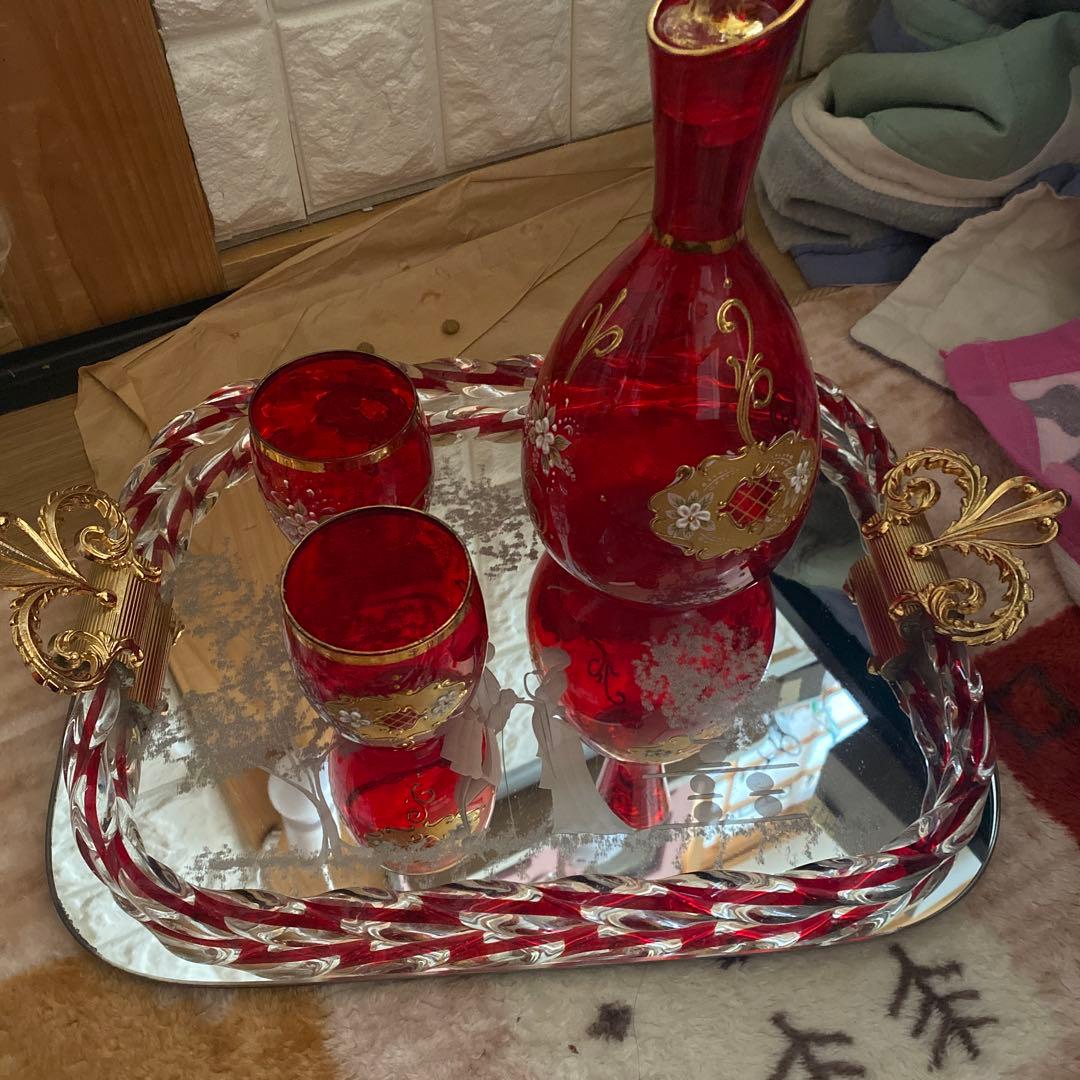 ベネチアンガラス ムラーノ エッチングミラートレイムラーノガラス水差しデキャンタ