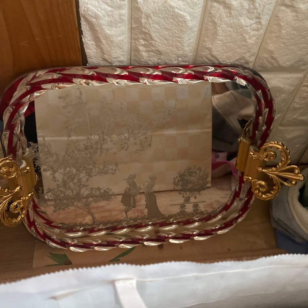 ベネチアンガラス ムラーノ エッチングミラートレイムラーノガラス水差しデキャンタ