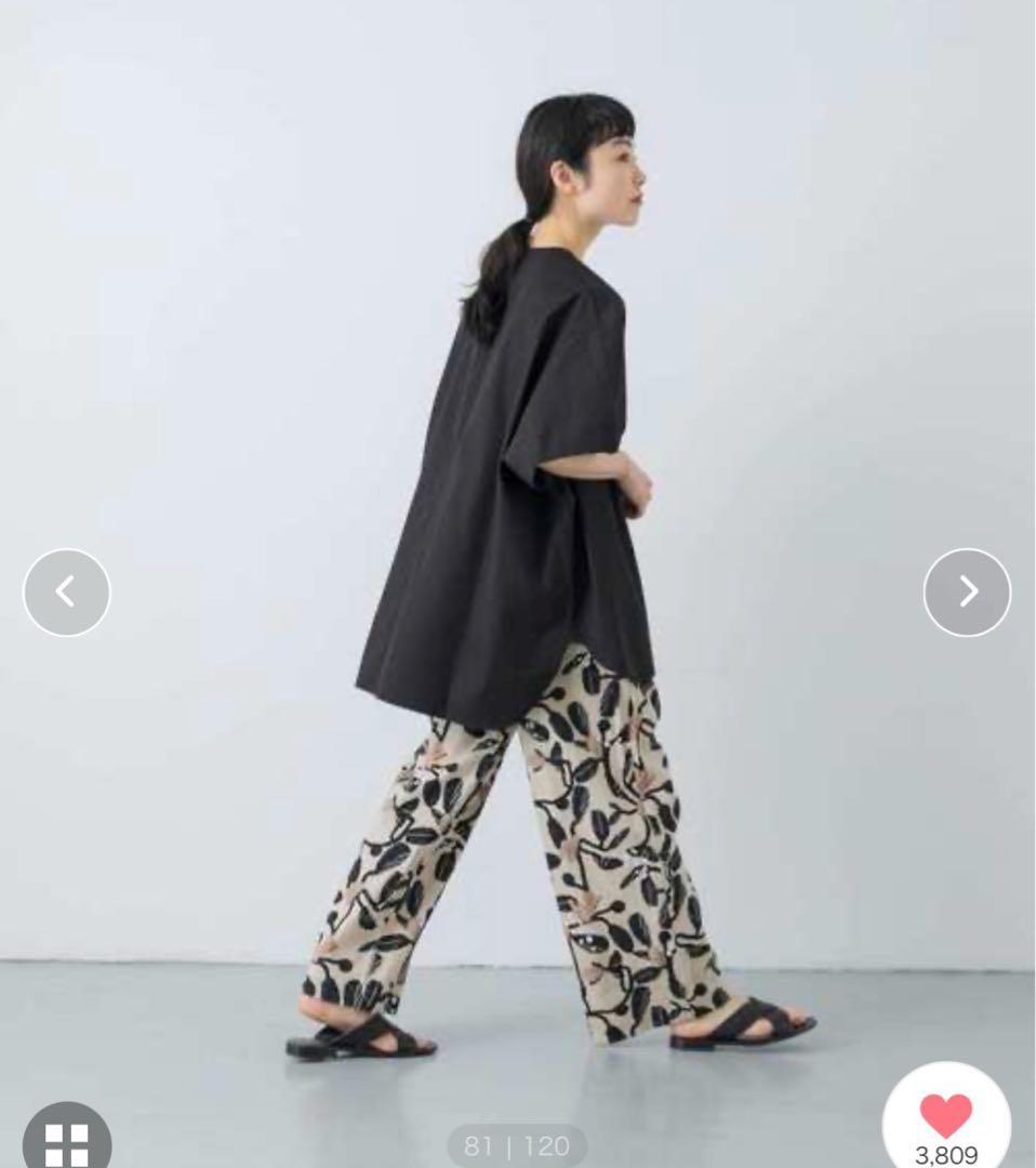 新品タグ付◆ かぐれ コットンリネンプリントイージーパンツ