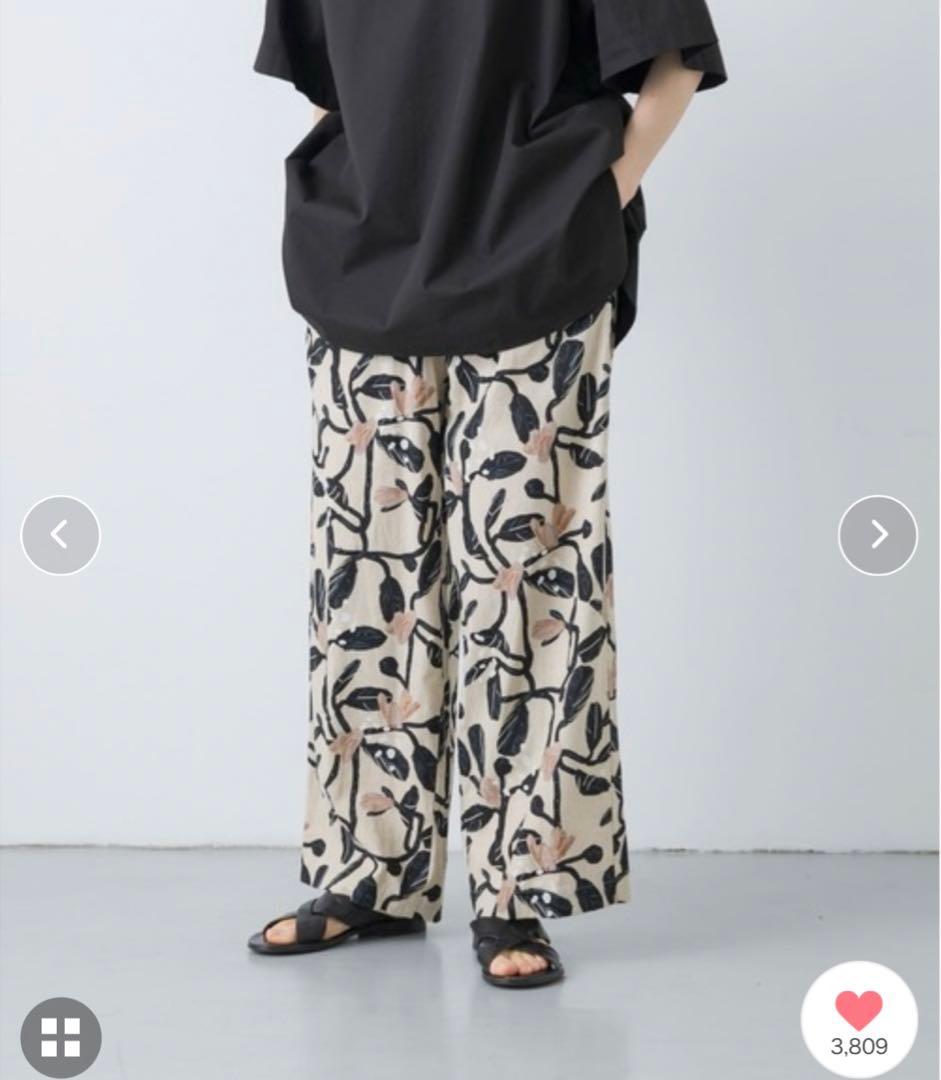 新品タグ付◆ かぐれ コットンリネンプリントイージーパンツ