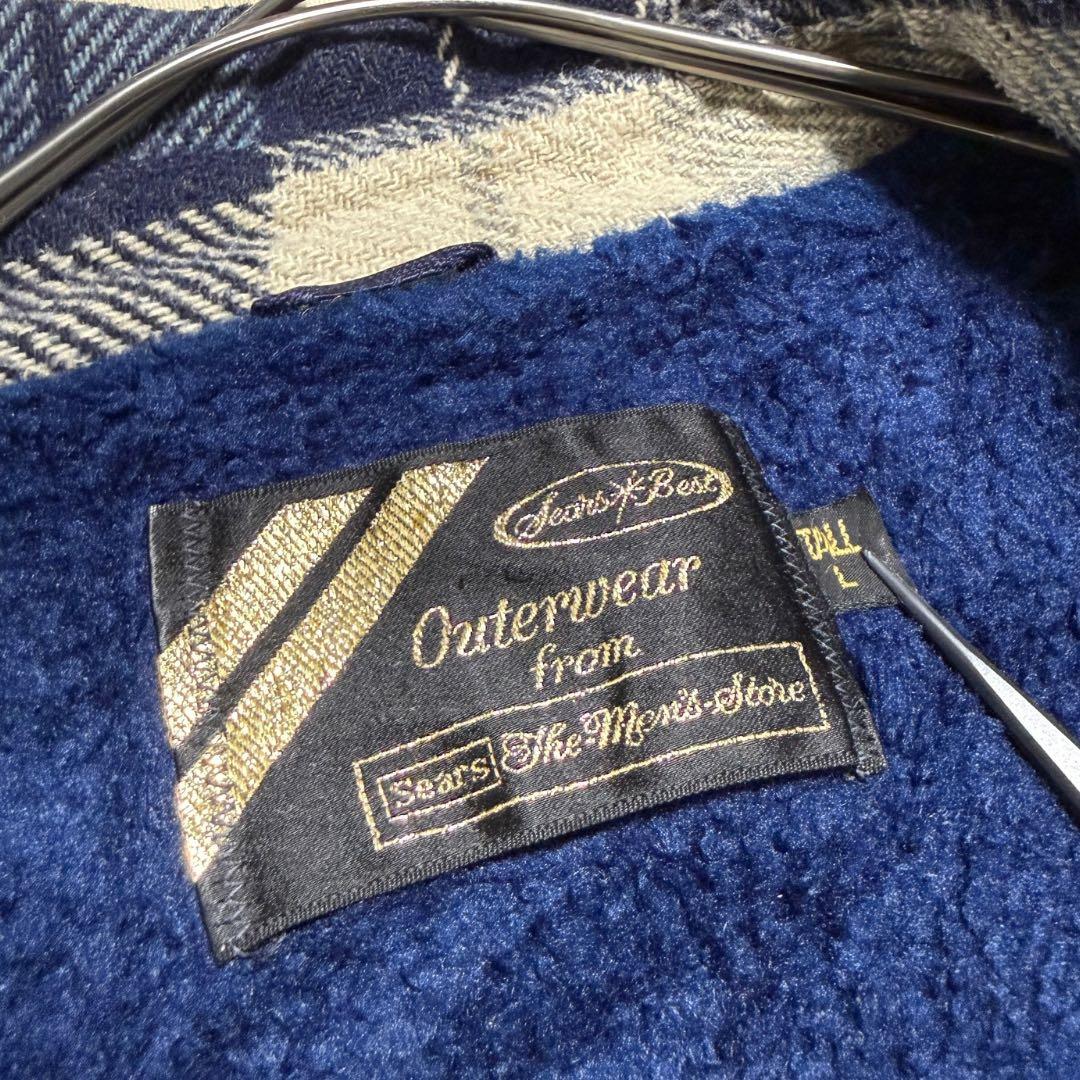 70s 80s Sears 裏ボア ウールチェックジャケット L 古着