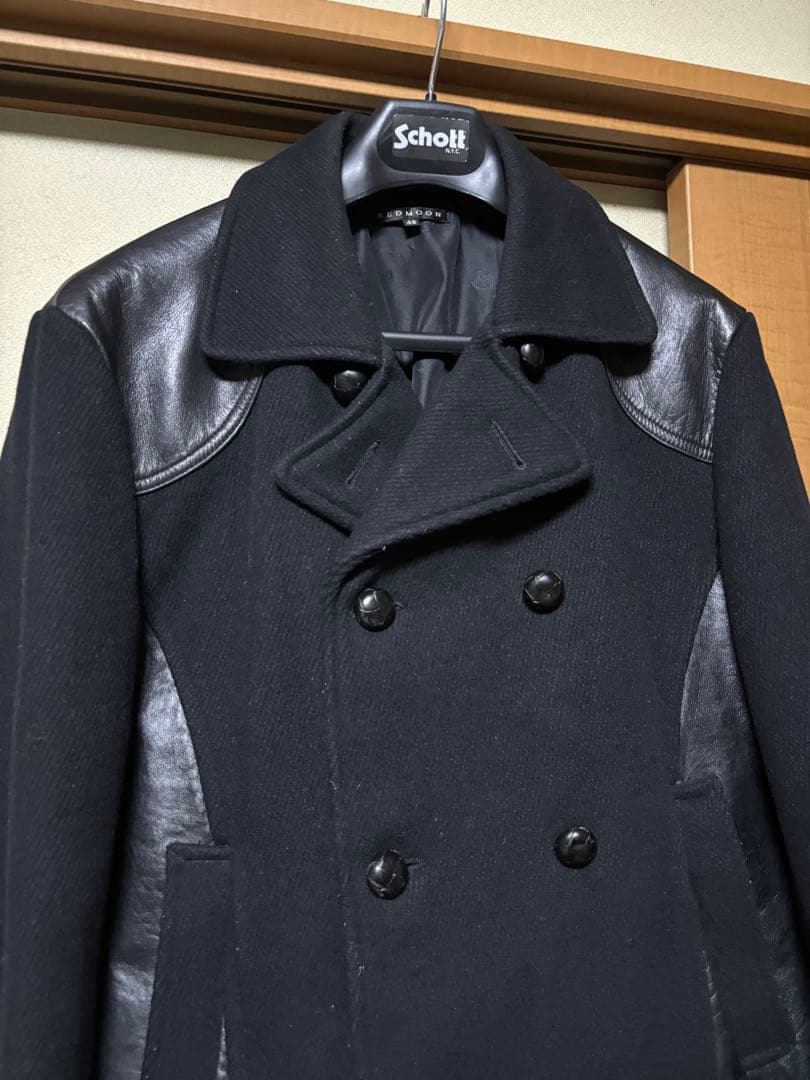 レッドムーン　日本製　レザー　ウールコート　42