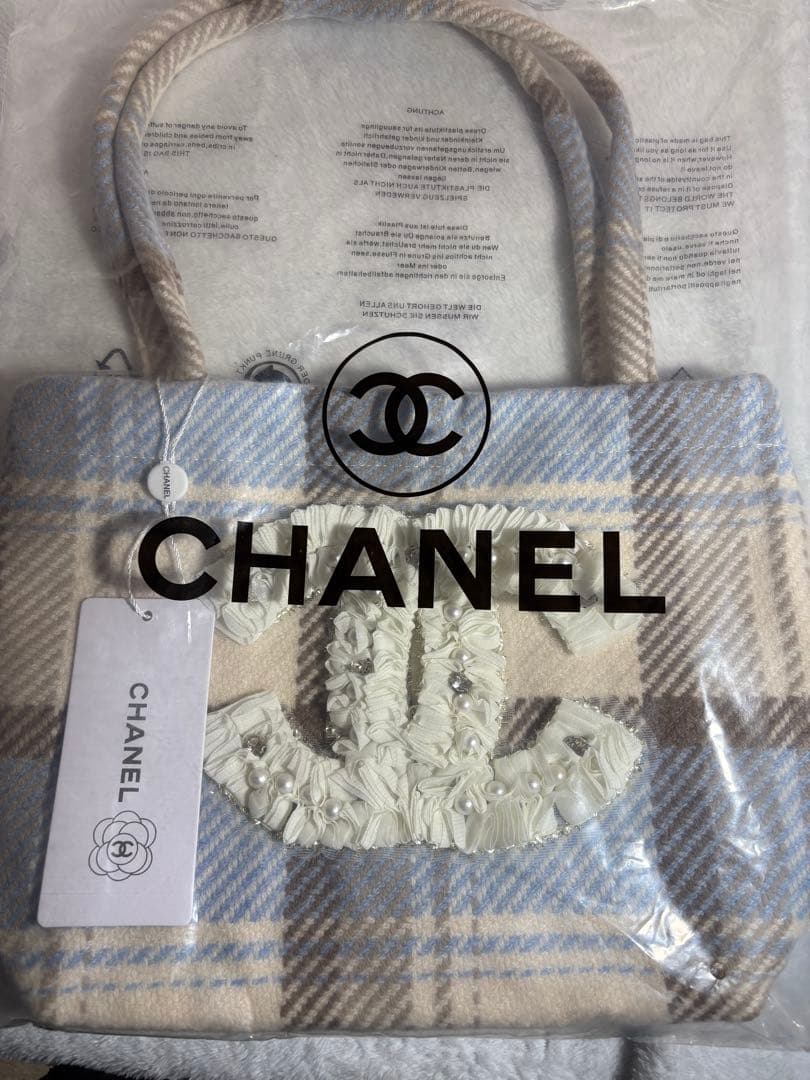 CHANEL ツイードトートバッグ　シフォン ブルー