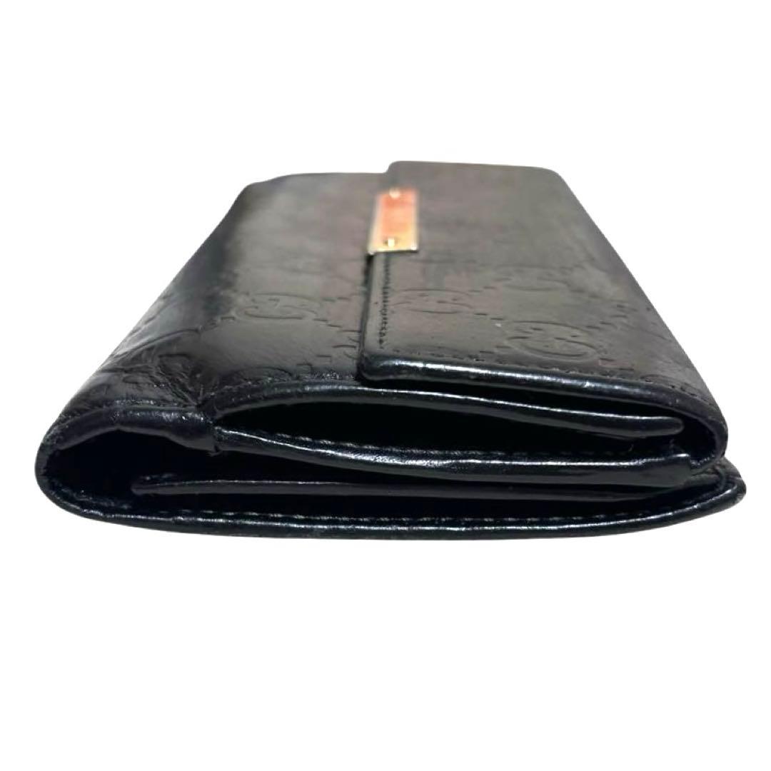 人気　グッチ　長財布　GGシマ　レザー　ブラック　GG柄　Wホック　ロゴプレート