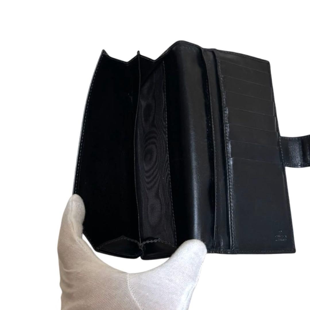 人気　グッチ　長財布　GGシマ　レザー　ブラック　GG柄　Wホック　ロゴプレート