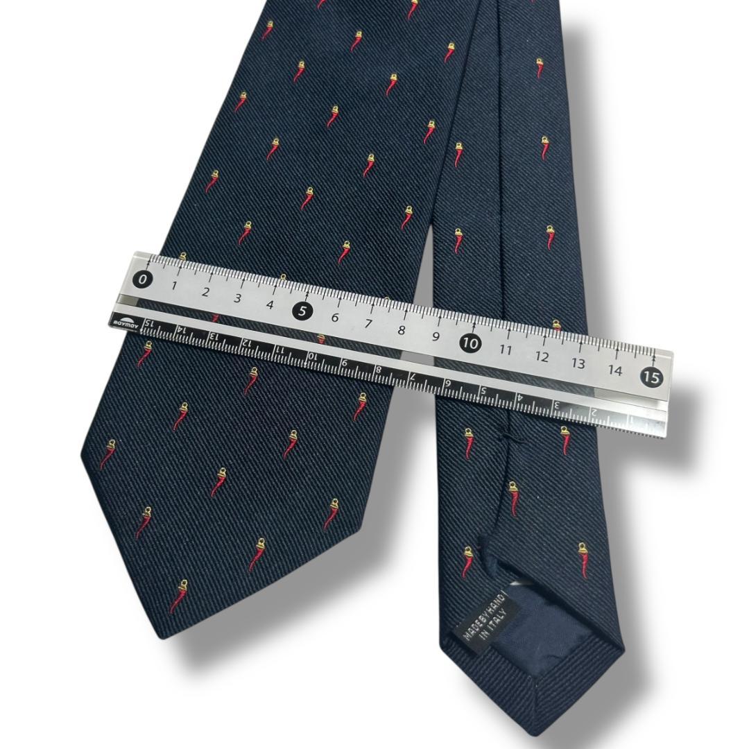 マネリッラ ネクタイ ネイビー 小紋 唐辛子柄 シルク 伊製 光沢