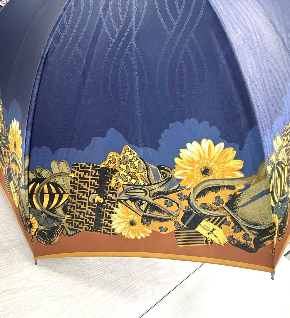 ヴィンテージ✨️未使用✨️FENDI フェンディ　雨傘　FFロゴ 花柄 ネイビー