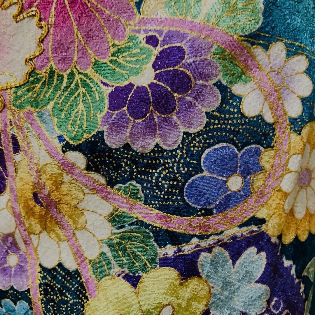 振袖正絹フルセット‼️豪華絢爛深緑×水色ラメキッラキラ⭐︎花々金彩刺繍⭐︎新品豪華袋帯