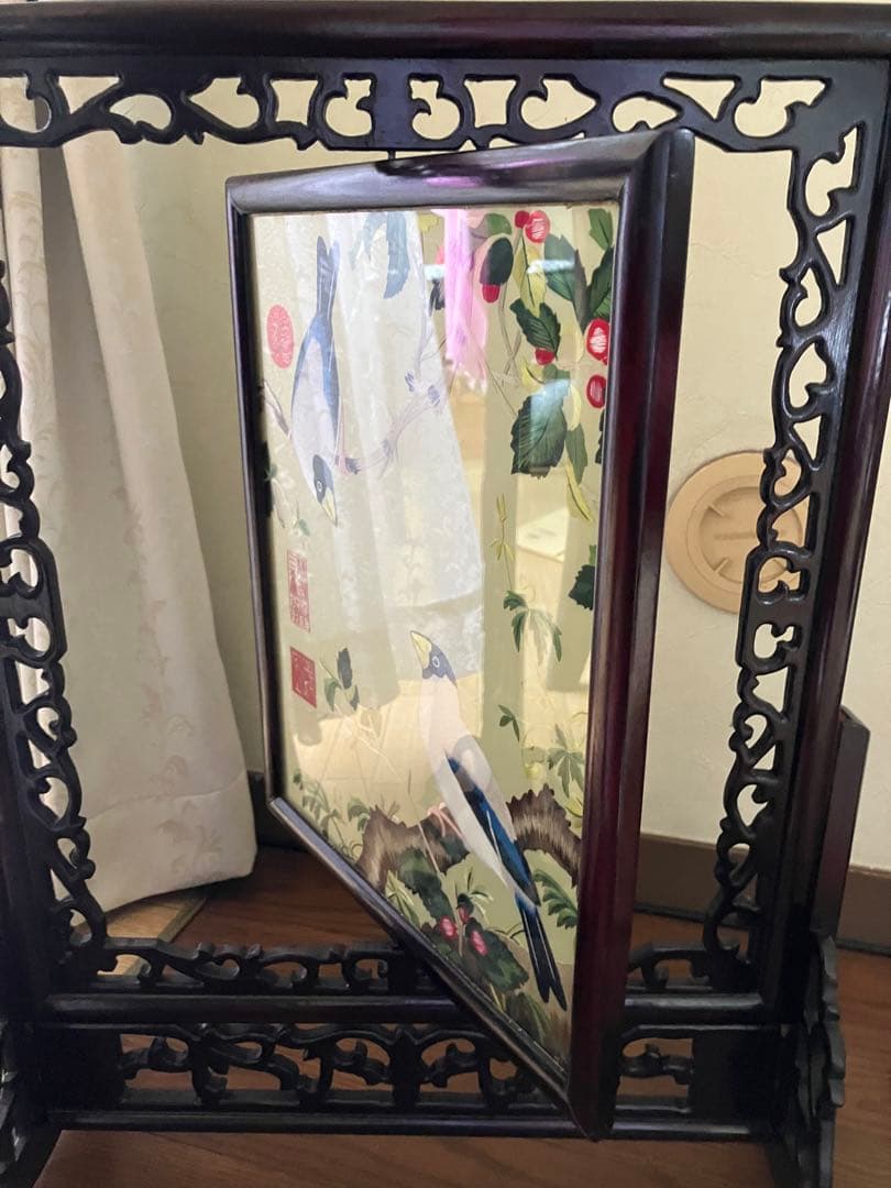 l*i様 三希堂精鑑璽印　乾隆帝 花鳥画 両面　刺繍 中国画 絵画　装飾額