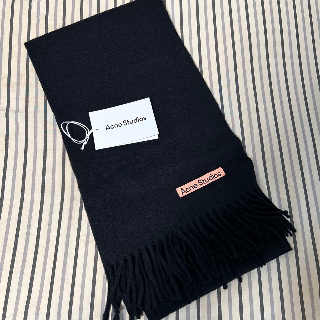 Acne Studios ウールフリンジマフラー 黒 CA0086