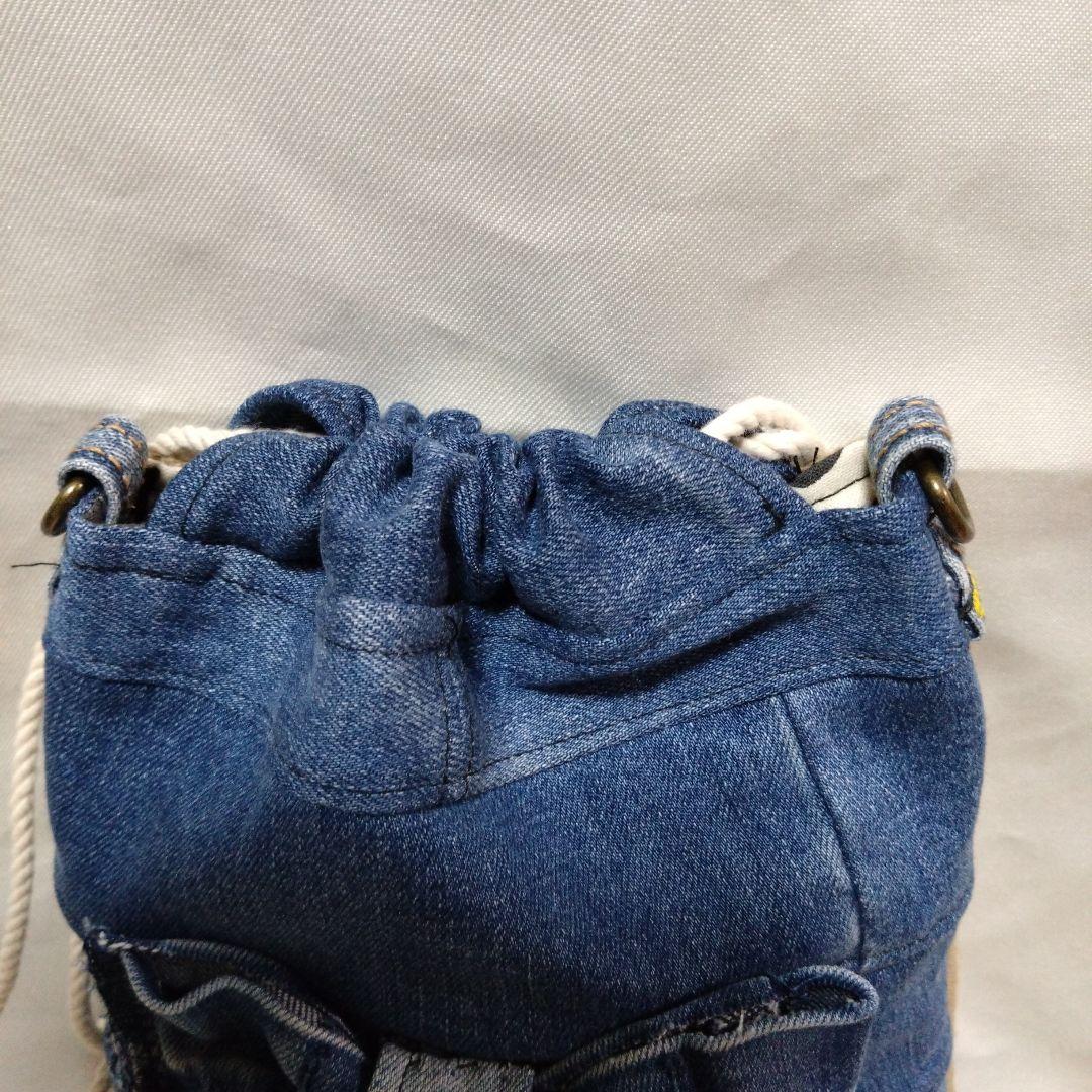 No.251専用‼️巾着袋（リボン）デニムリメイク　携帯扇風機入れ　巾着バック