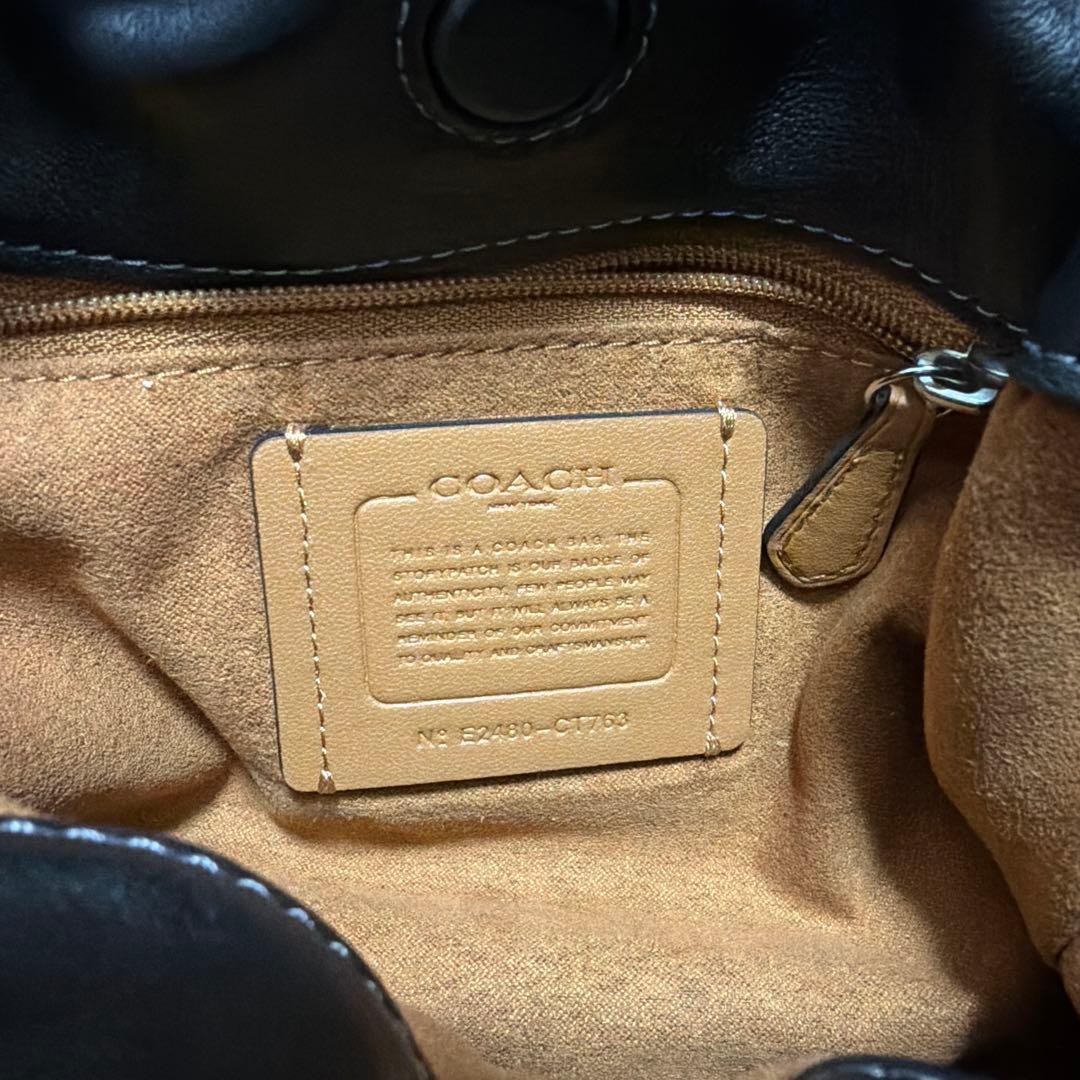 COACH 巾着 ショルダーバッグ ブラック レザー