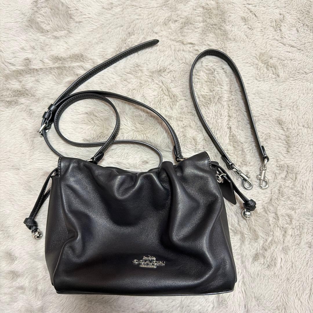 COACH 巾着 ショルダーバッグ ブラック レザー