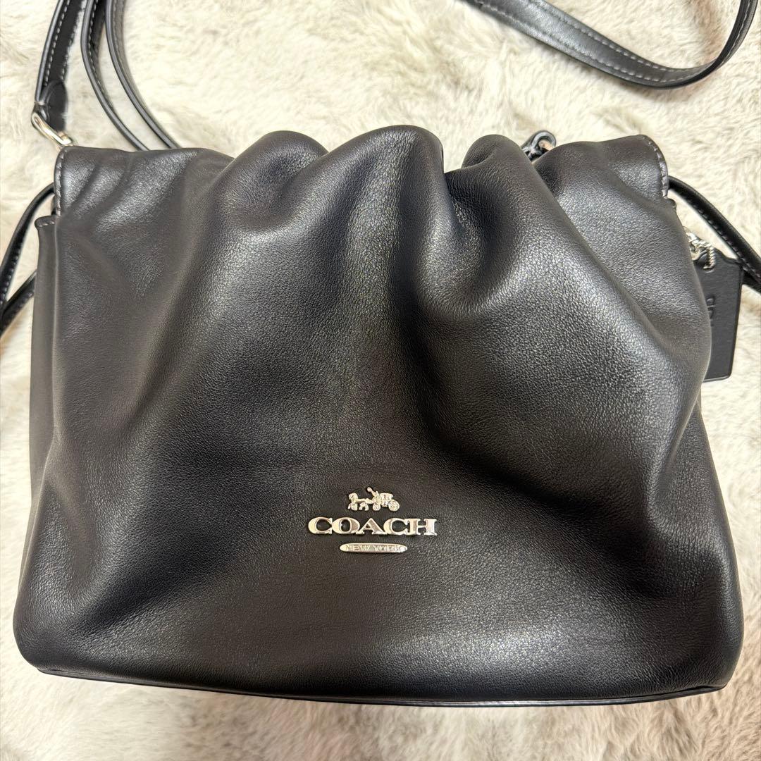 COACH 巾着 ショルダーバッグ ブラック レザー