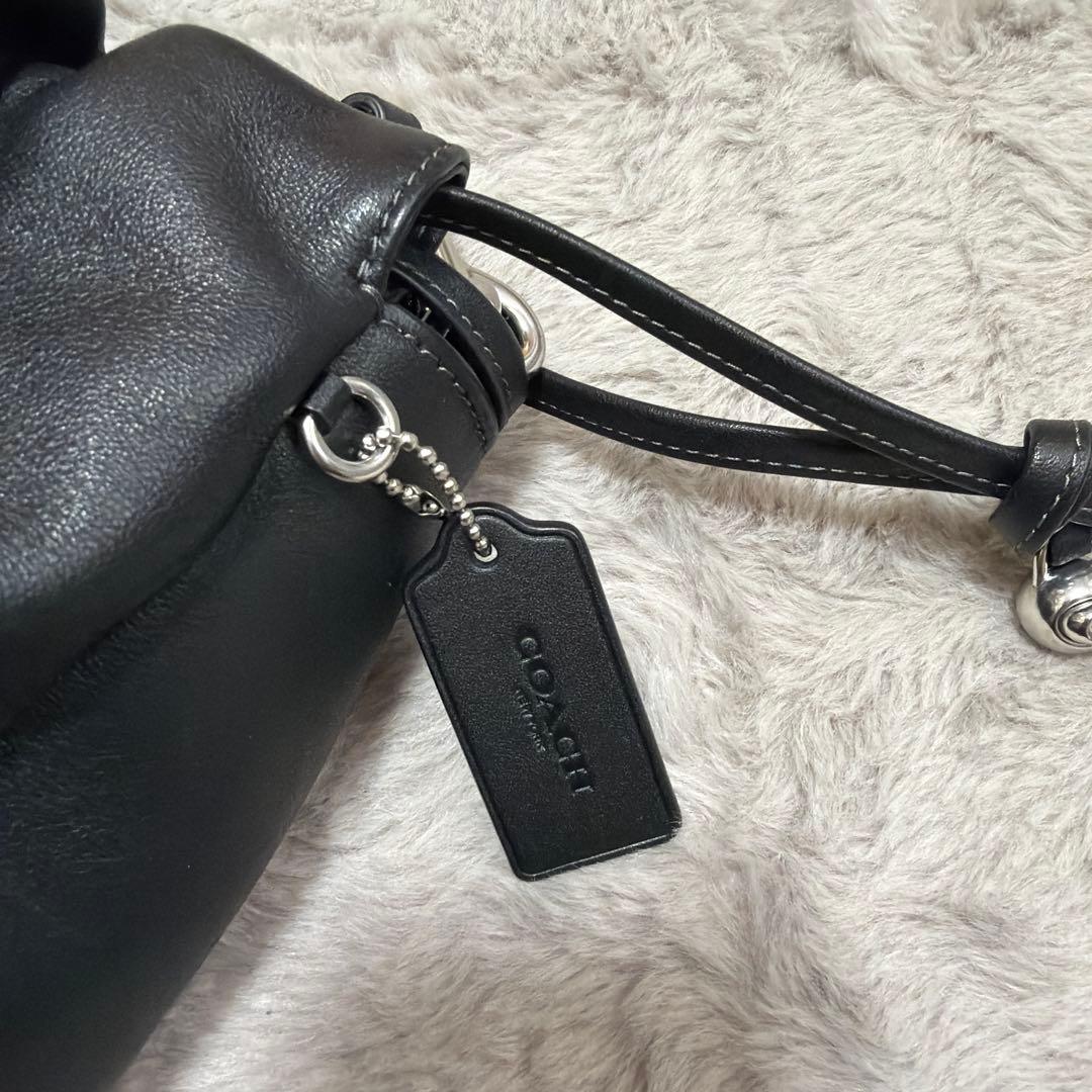 COACH 巾着 ショルダーバッグ ブラック レザー