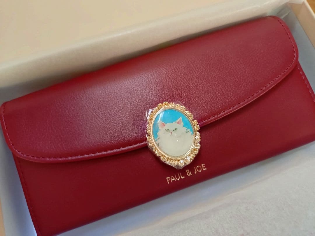 【2026年1月購入☆新品未使用】ポール＆ジョー★キャットブローチ長財布★赤