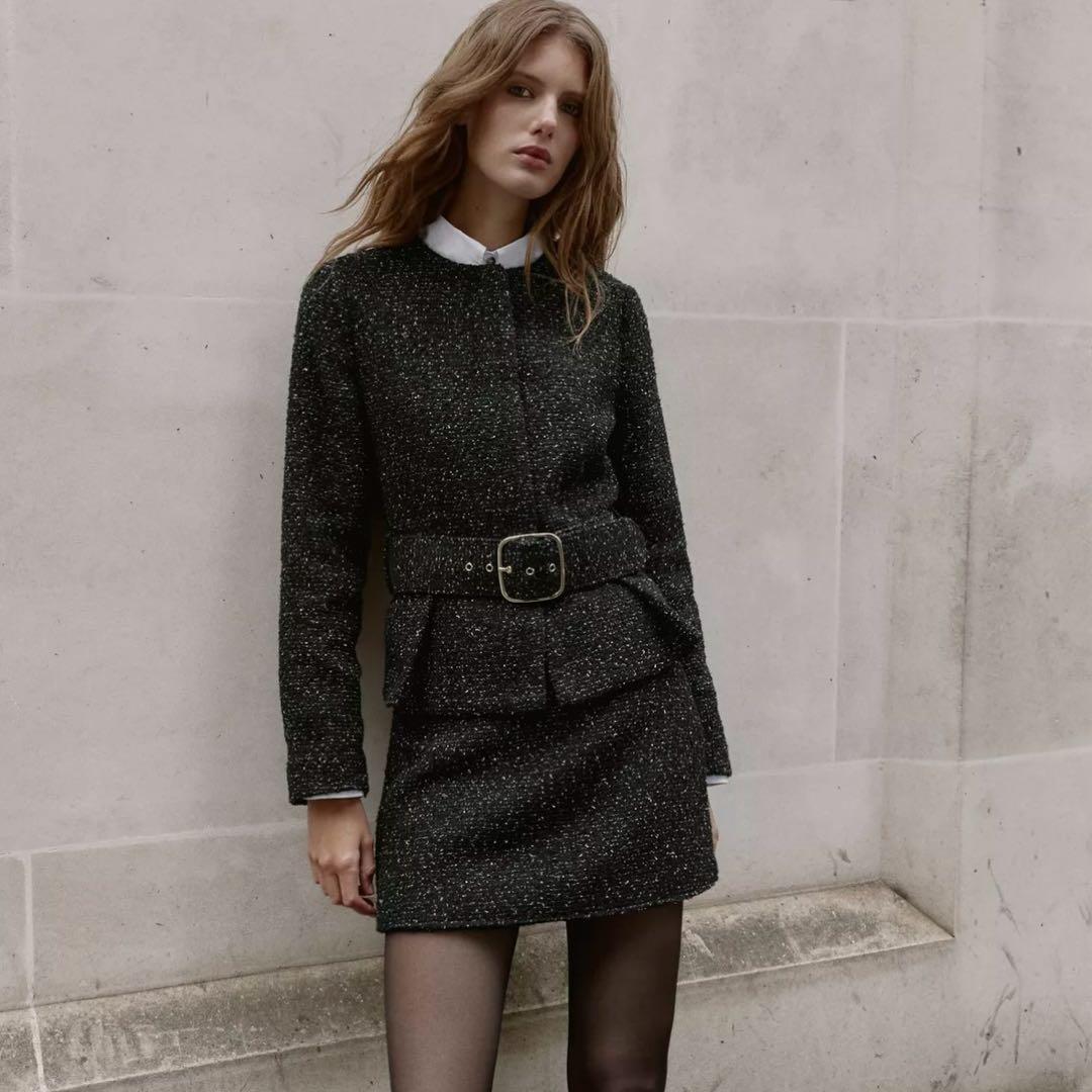 ザラ　完売品　テクスチャ生地　ベルト付きブレザー　ジャケット　アウターMサイズ