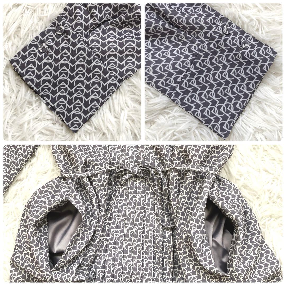 上品✨セルフォード ボウタイプリーツワンピース ウエストリボン マキシ丈 幾何学