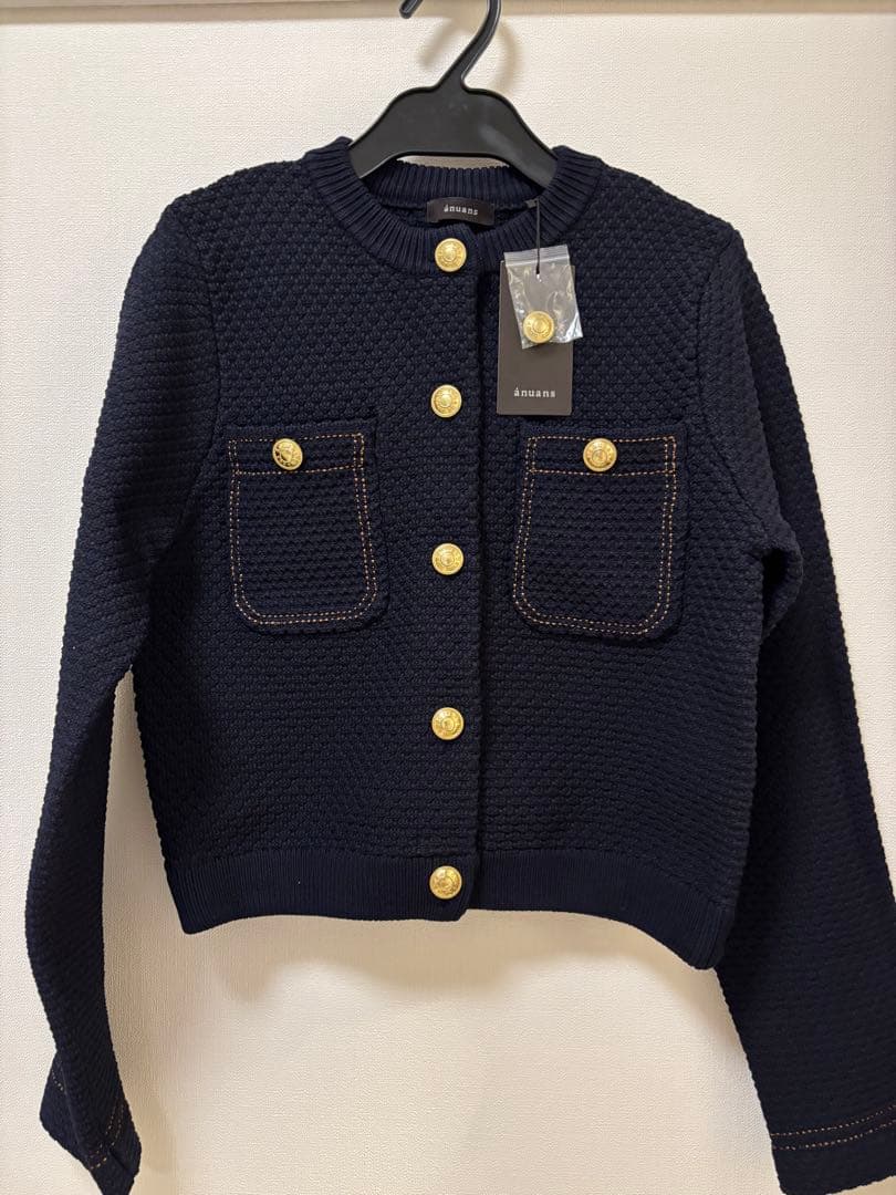 anuans アニュアンス　ノーカラーニットジャケット Sサイズ　ネイビー