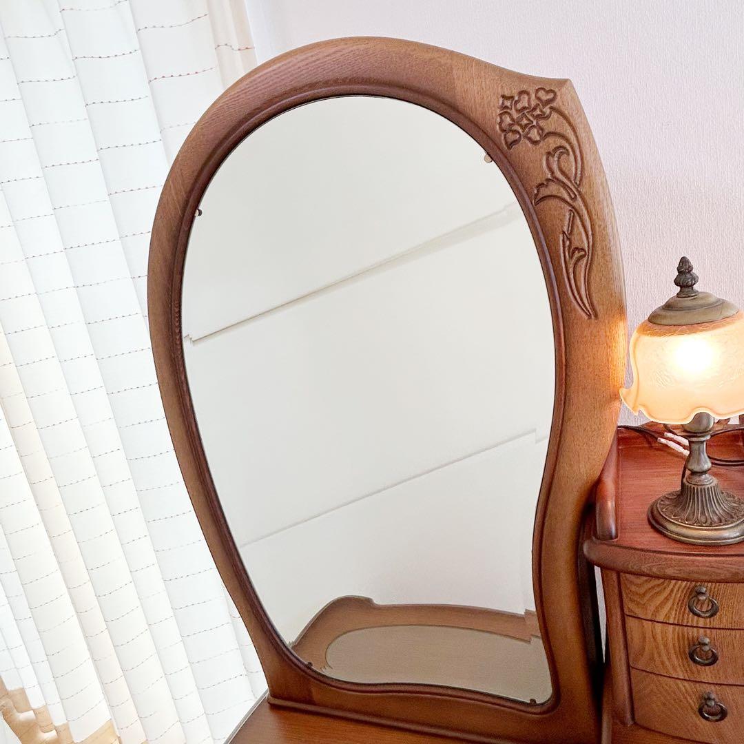 猫脚ドレッサー　高級　アンティーク　レトロランプ付　開き鏡　ヨーロピアンイタリア