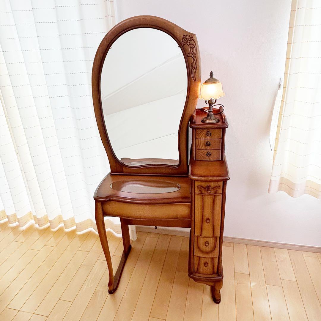 猫脚ドレッサー　高級　アンティーク　レトロランプ付　開き鏡　ヨーロピアンイタリア