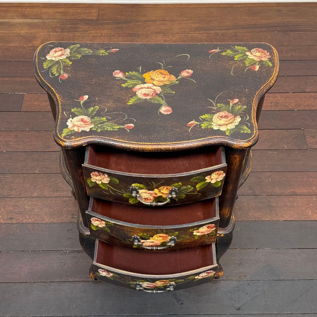 H110K56b トールペイント アンティーク調 3段チェスト 猫脚