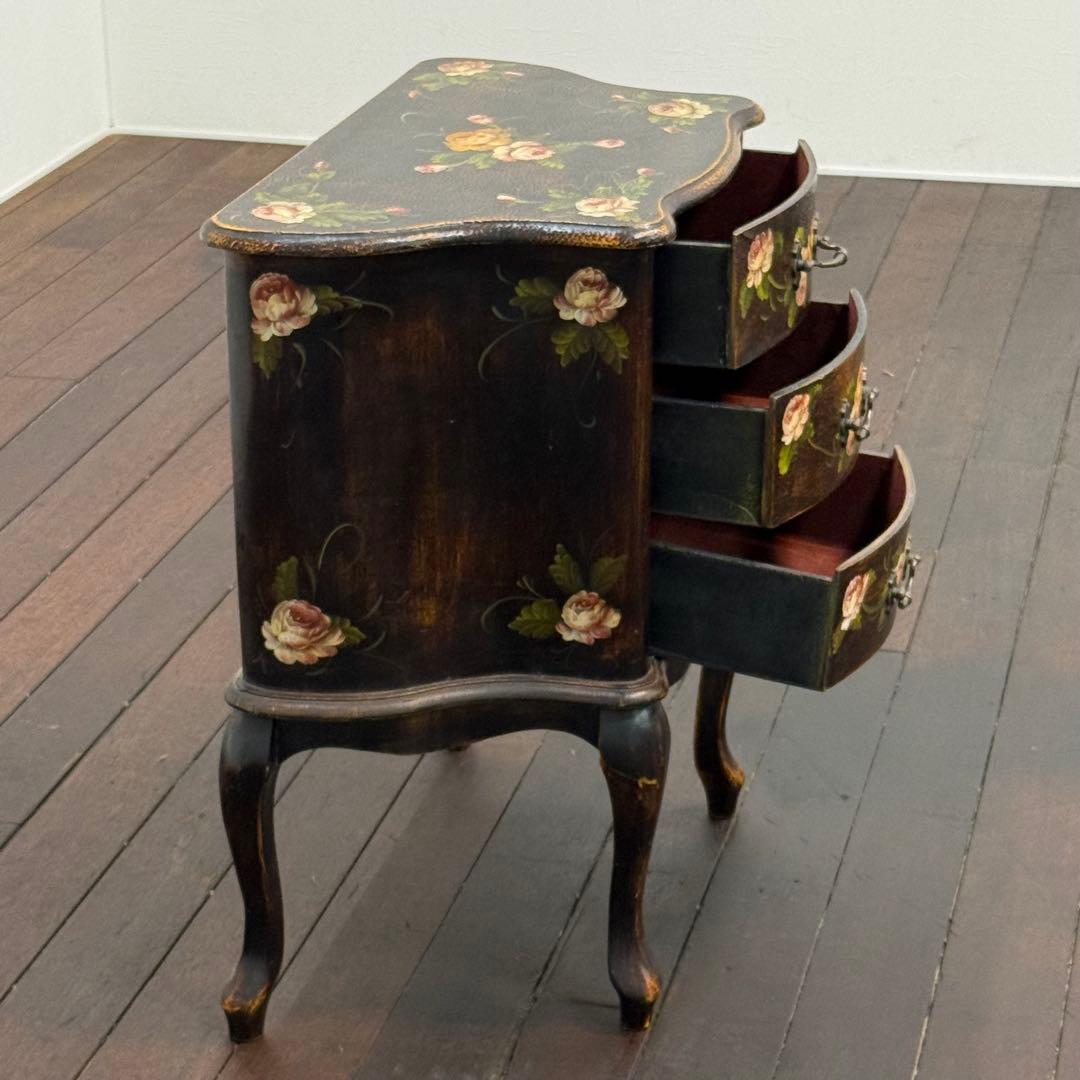 H110K56b トールペイント アンティーク調 3段チェスト 猫脚