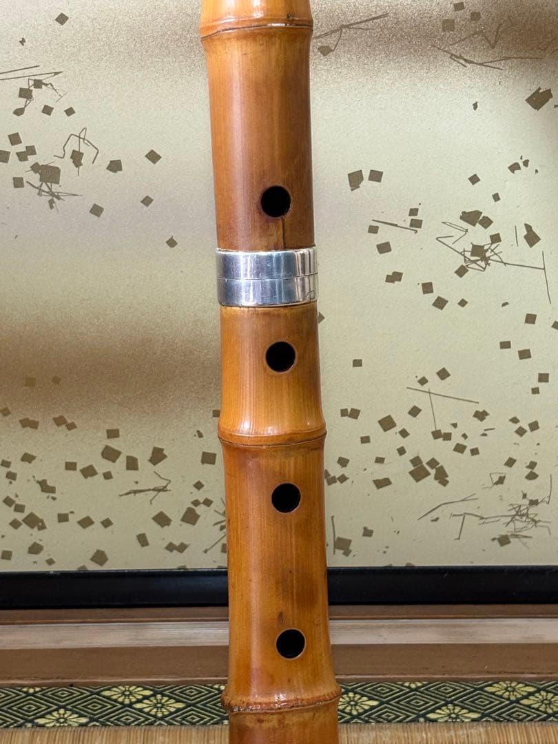 都山流尺八　銘ー玉置雪峰、芳憧調？ 銀太継　長さー約54.5センチ　古い尺八