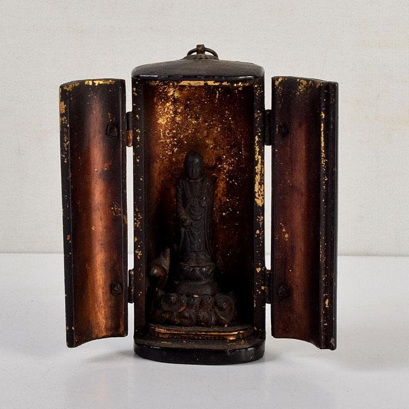 金嶺(かなみね) 仏教美術　木彫　仏像　豆仏　懐中仏　厨子付　C　8901