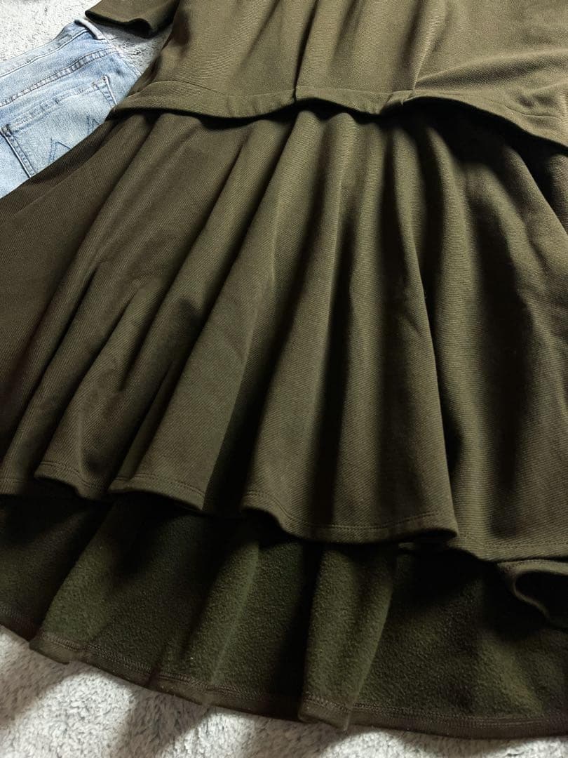 【UN3D. 】アンスリード レイヤードスウェットワンピース 38 オリーブ