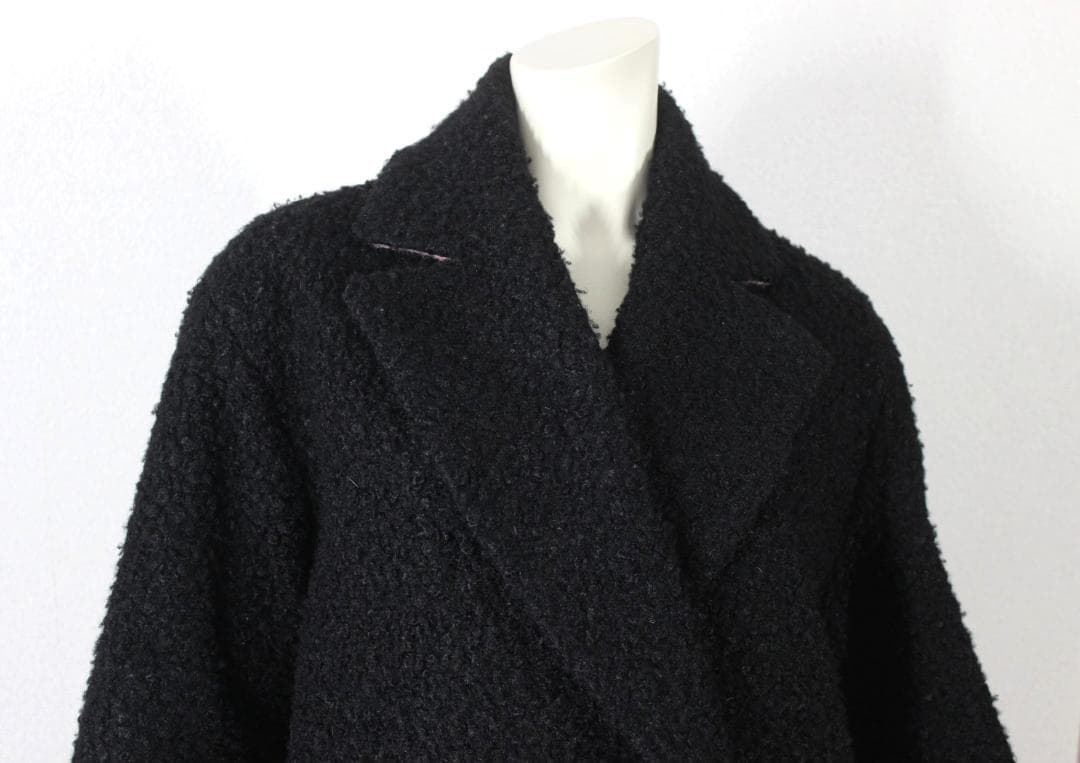 25【極美品】ポールスミス コート 38 M 黒 もこもこ素材 ワインレッド裏地