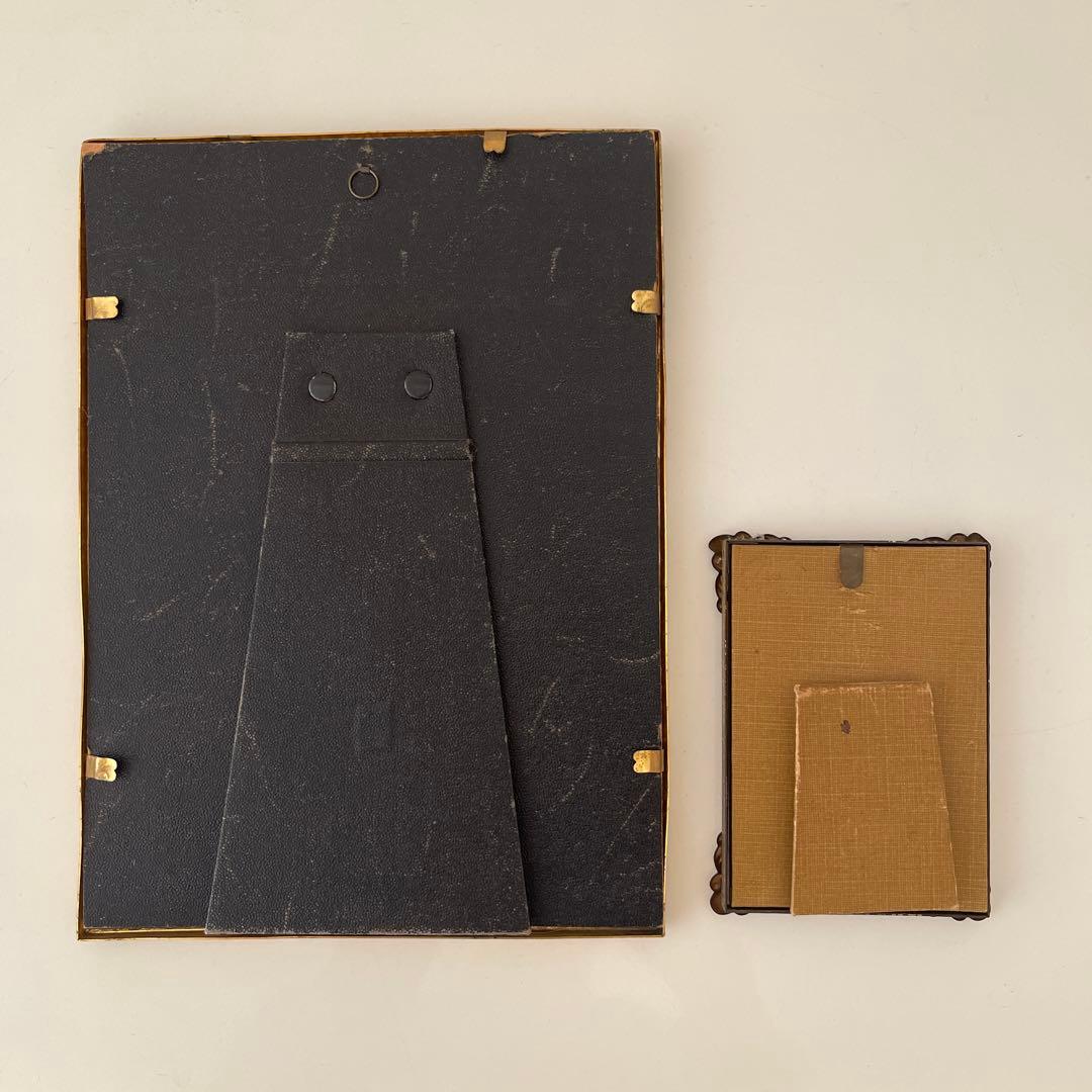 vintage flame 装飾の美しいフレーム 3点 真鍮と木製