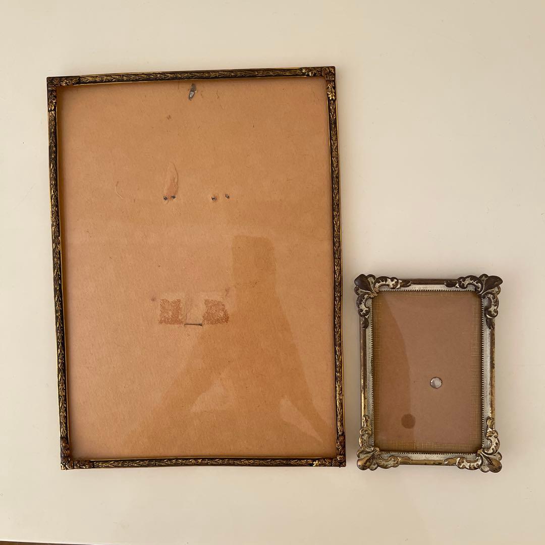 vintage flame 装飾の美しいフレーム 3点 真鍮と木製
